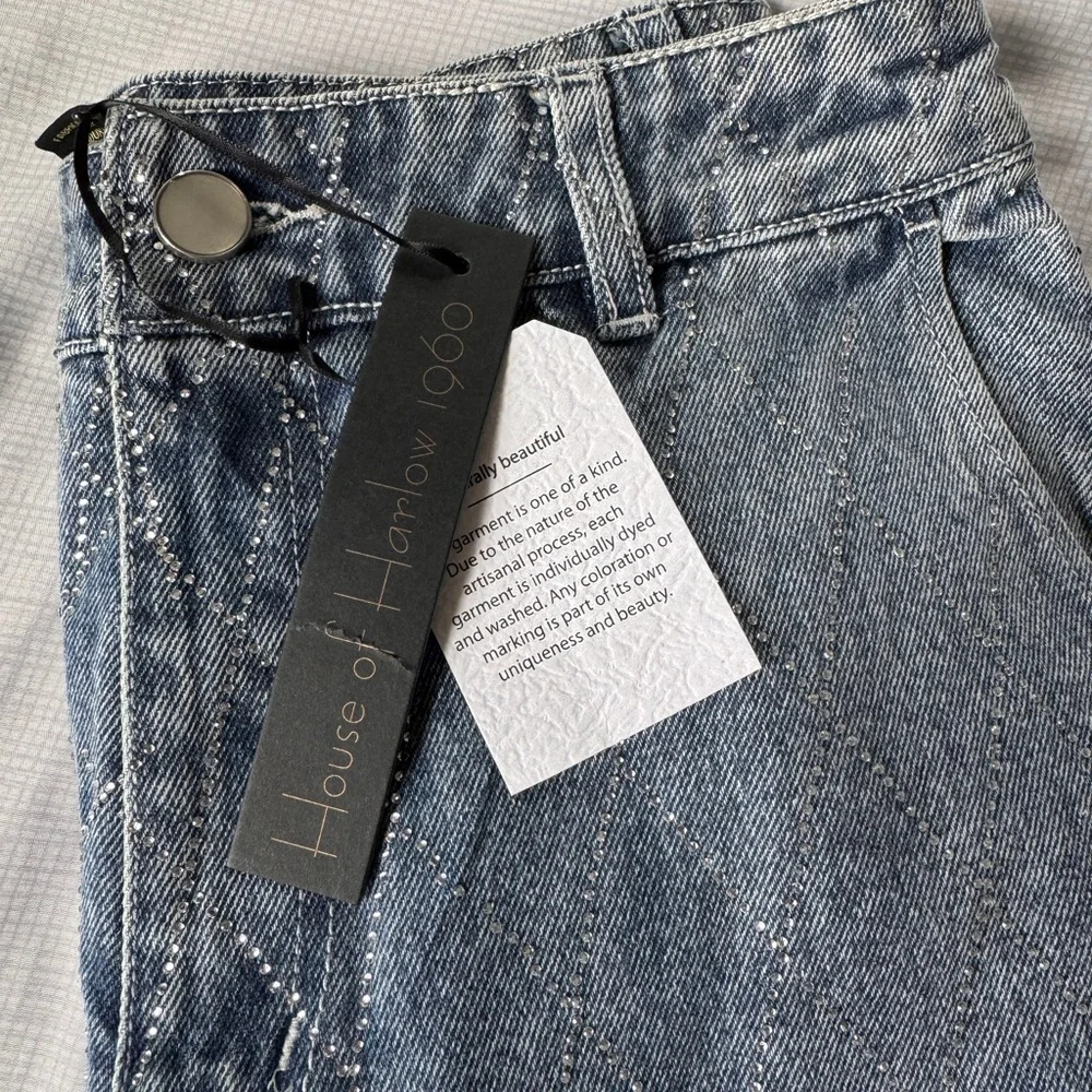 NEW House of Harlow Rhinestone Wide Leg Jeans | Size 4 (27) | light blue - Picture 10 of 13